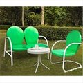 Modern Marketing Crosley Furniture KO10003GR Griffith 3 Piece Metal Outdoor Conversation Seating Set - Loveseat and Chair in Grasshopper Green Finish with Side Table in White Finish KO10003GR
